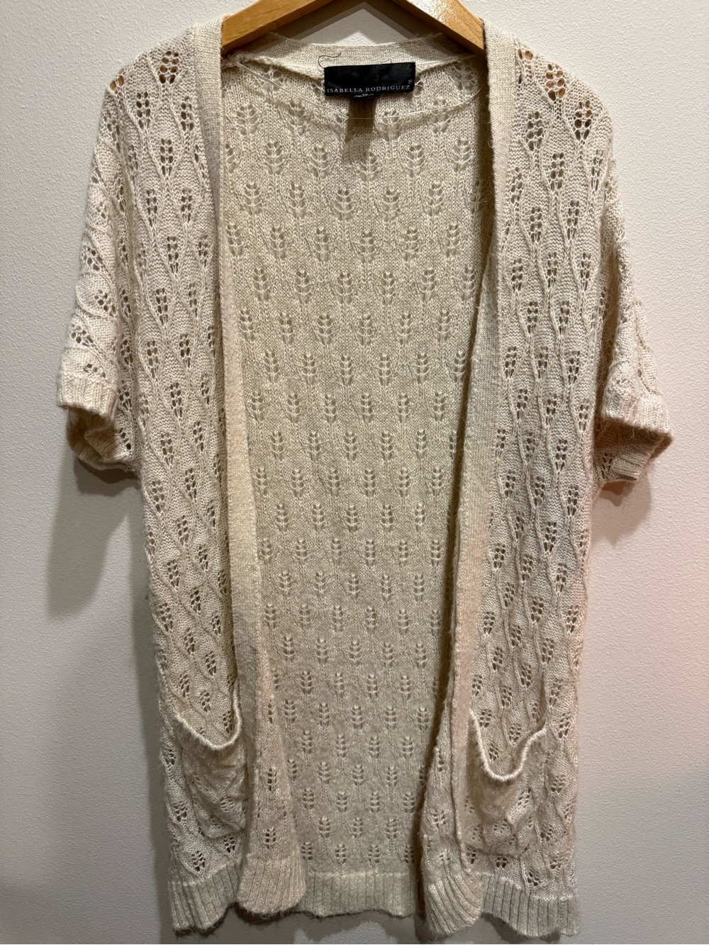 Isabella Rodriguez Ivory Open-Front Short Sleeve Knit Cardigan